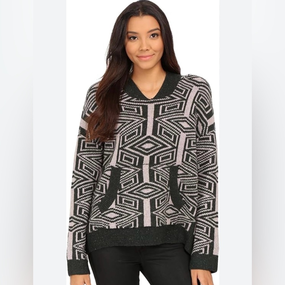 Free People Women's Boho Oversized Geometric Hooded Sweater Aztec Print Size S
